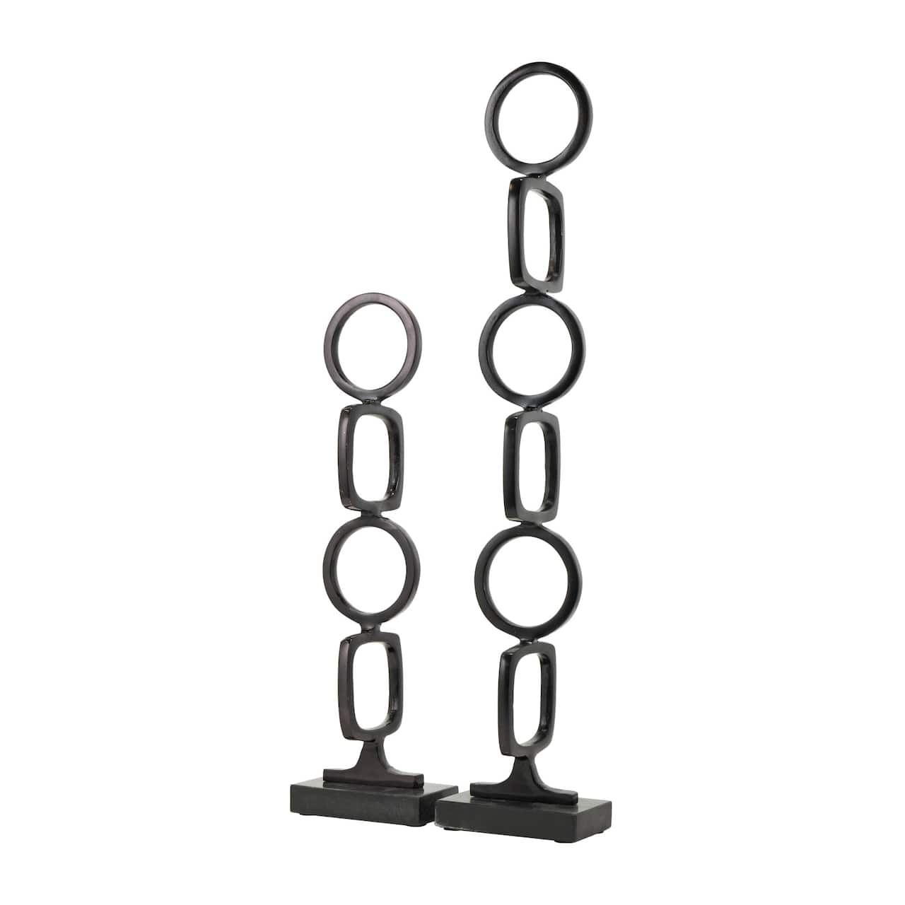 Aluminum Abstract Stacked Geometric Rings Sculpture with Marble Base Set